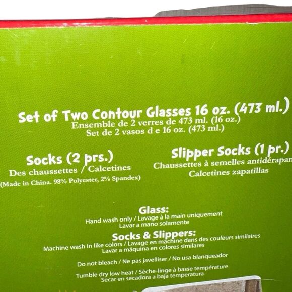 Christmas Grinch Socks Slippers Wine Glasses gift Set BIOWORLD NEW - Picture 7 of 10